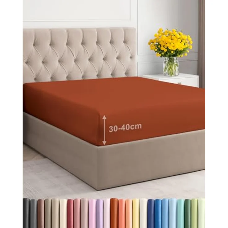 Spannbettlaken 100x200 cm Terracotta - 40cm (16") Tiefe Tasche - Premium Mikrofaser Spannbetttuch - Weich und Knitterfrei - Atmungsaktiv, Hypoallergen und Oeko-TEX Standard 100 Zertifiziert – Bild 1