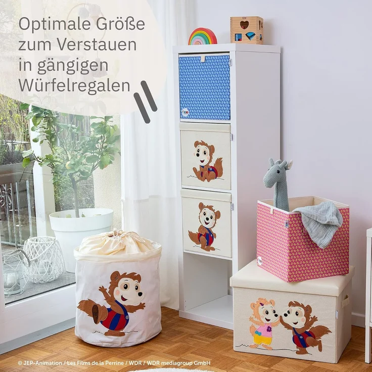 LIFENEY meets Bobo Siebenschläfer Aufbewahrungsbox mit Streuprint für Kinder - Box mit dem beliebten Siebenschläfer zum Verstauen von Spielzeug - 33 x 33 x 33 cm passend für klassische Würfelregale – Bild 6