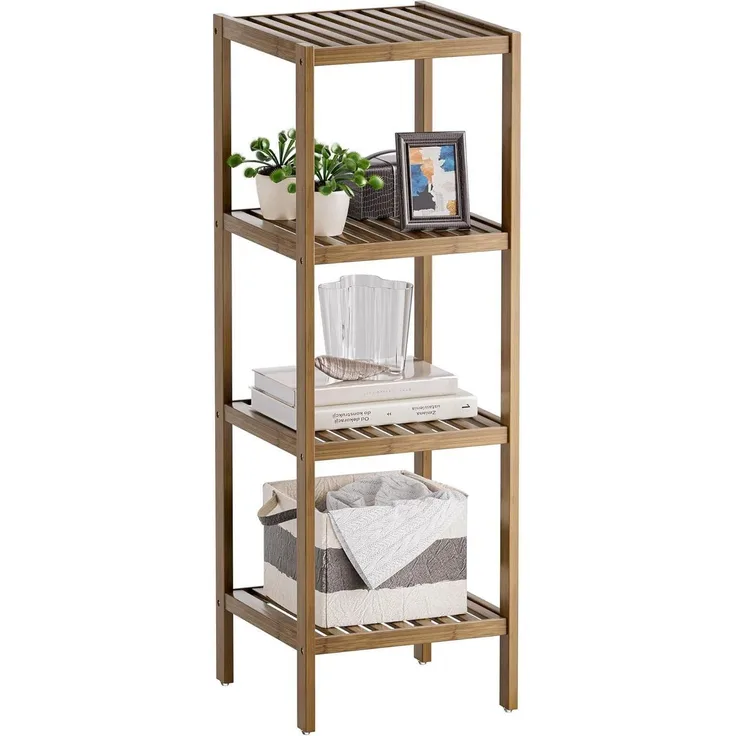 Badezimmerregal Bambusregal 4 Ebenen Organizer 4 Ablagefächer Walnuss