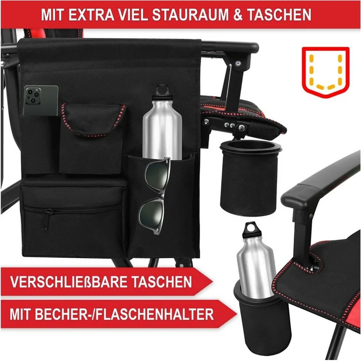 Onbest Campingstuhl faltbar bis 150kg inklusive Tragetasche, Gepolstert, Getränkehalter, Rückentasche – Bild 2