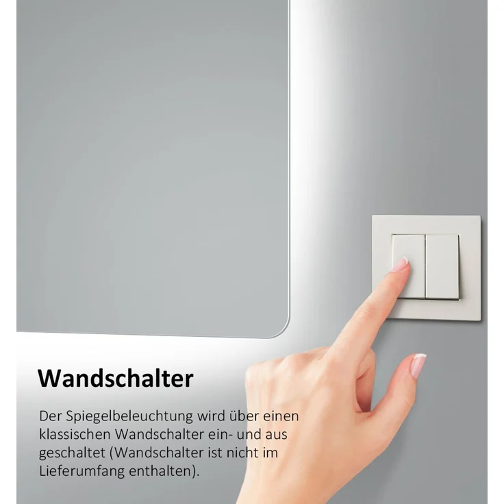 EMKE LED Badspiegel mit Beleuchtung 80x60cm Kaltweiß Wandschalter Badezimmerspiegel – Bild 2