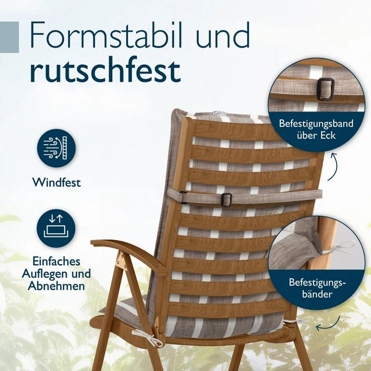 Beautissu Hochlehnerauflage 4er Set Sun-HL Hochlehner Auflage 120x50x8cm Beige-Weiß-Gestreift, Mit Kopfpolster, rutschfest & robust – Befestigungsbänder, UV 5 – Bild 3