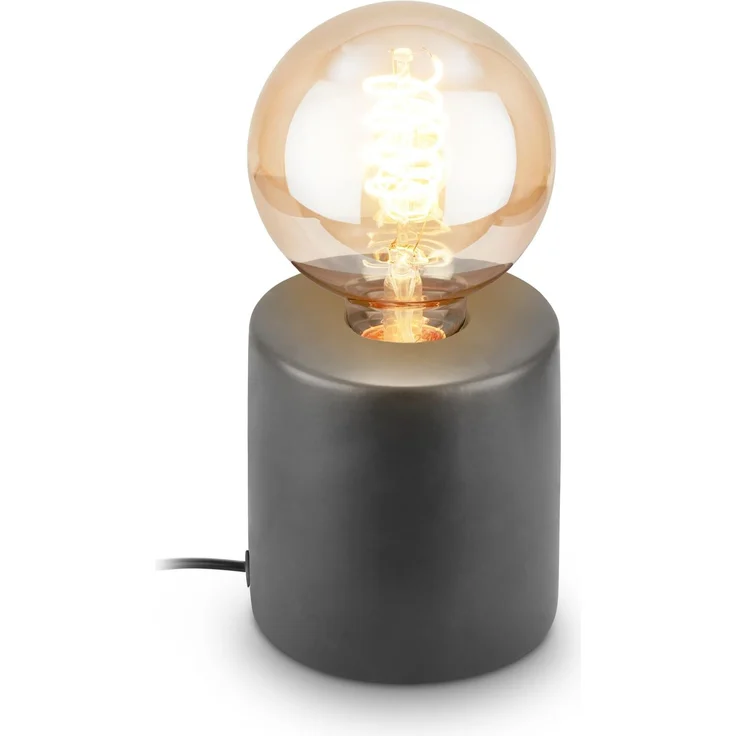 BRILONER - Tischlampe mit Kabelschalter, Keramikfuß, E27, max. 10W, Nachttischlampe, Lampe, Schreibtischlampe, Tischleuchte, Bürolampe, Leselampe Bett, Leselicht, 10x10,3 cm, Anthrazit