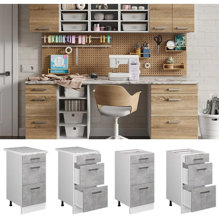 Unterschrank R-Line Beton 40 cm mit Schubladen, ohne Arbeitsplatte Vicco – Bild 2