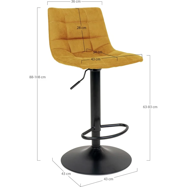 House Nordic Barstuhl, Samt, senfgelb, schwarze Beine, HN1004 - 2er set – Bild 5