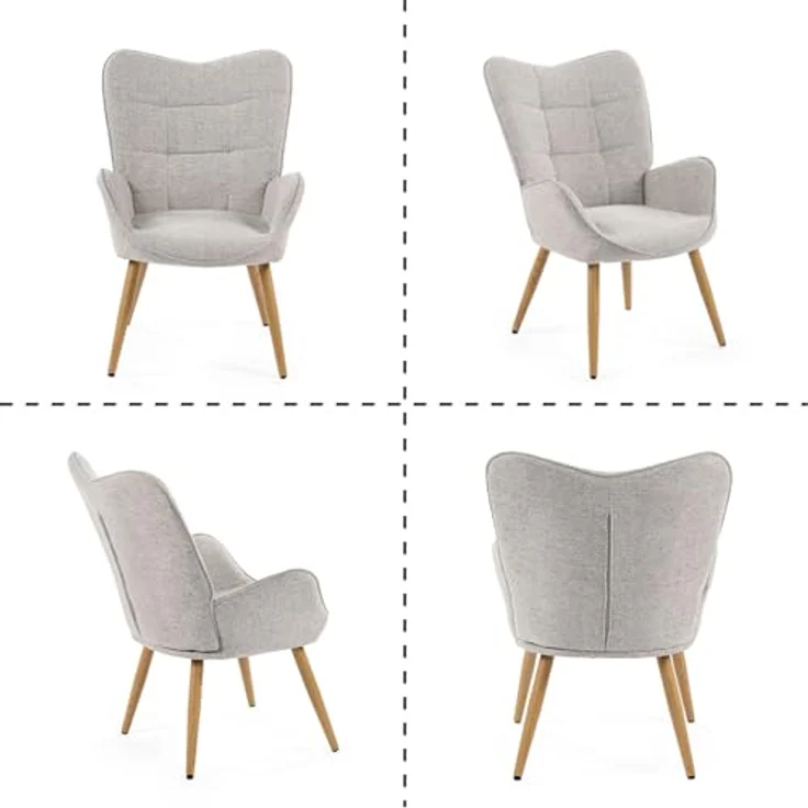 MEUBLE COSY Sessel Relaxsessel Lehnstühle Polstersessel Einzelsofa mit Holzbein Ohrensessel für Wohnzimmer Schlafzimmer Büro Vanity, Stoff, Beige – Bild 7