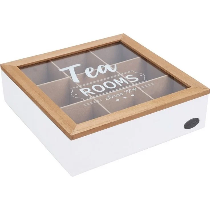 Koopman Teebox Teekasten Teekiste 9 Fächer MDF 24x24x7 cm Aufbewahrung, Holz, (1-tlg), Teekiste, mit Klappdeckel, Teeaufbewahrung, 24x24x7cm, Holzkiste – Bild 3