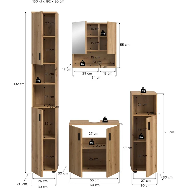 Badkombination B/H/T: 150x192x30 cm in Artisan Oak Nachbildung und -- – Bild 4