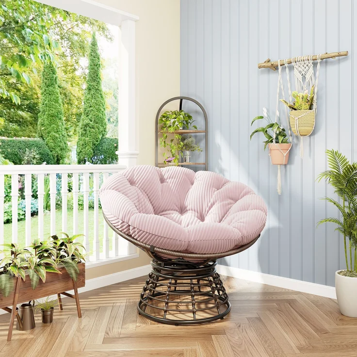 LVHOM Papasansessel 360° drehbar, Relaxsessel in Rattan-Optik mit extra dickem Polster, stabiler Körbsessel bis 130kg, wetterfester Loungesessel für Indoor & Outdoor – Bild 4