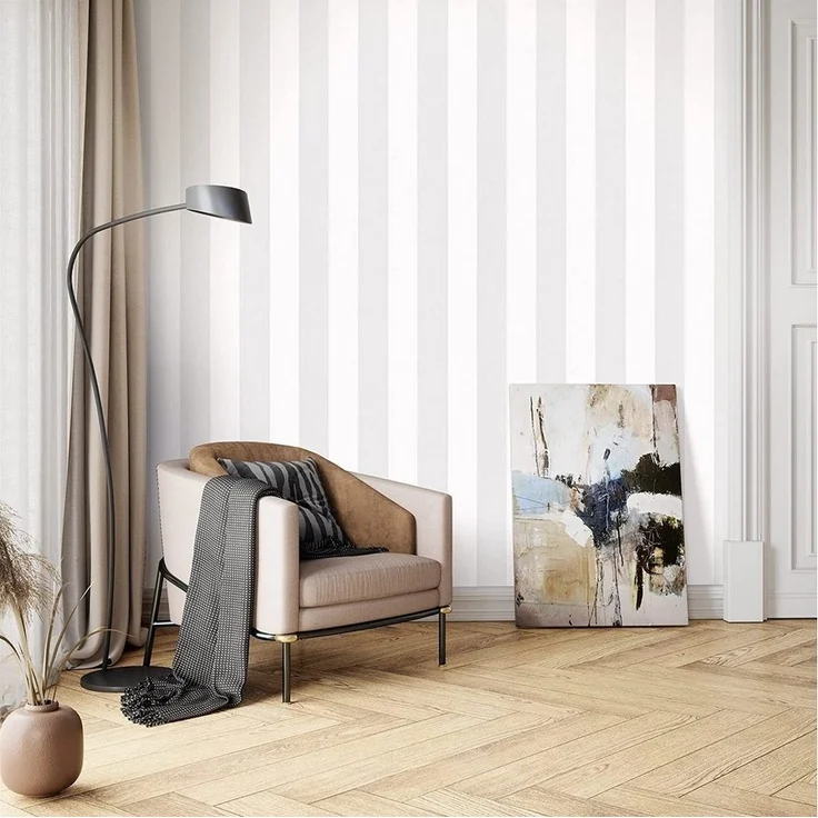 Newroom Vliestapete, Grau Tapete Landhaus Streifen - Streifentapete Weiß Modern Linien für Wohnzimmer Schlafzimmer Flur, Streifentapete, modern – Bild 3