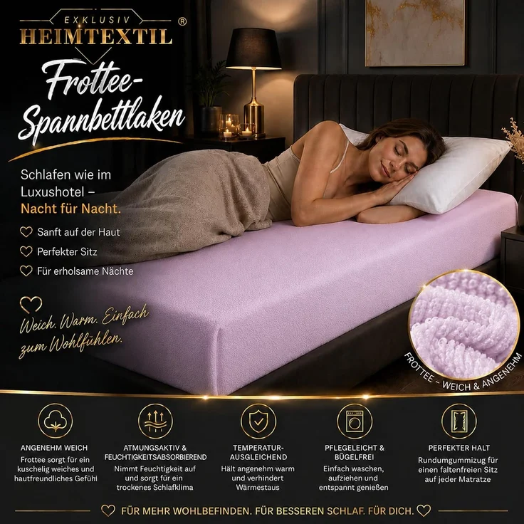EXKLUSIV HEIMTEXTIL Frottee Spannbettlaken Premium 200 x 220 cm Flieder – Bild 3