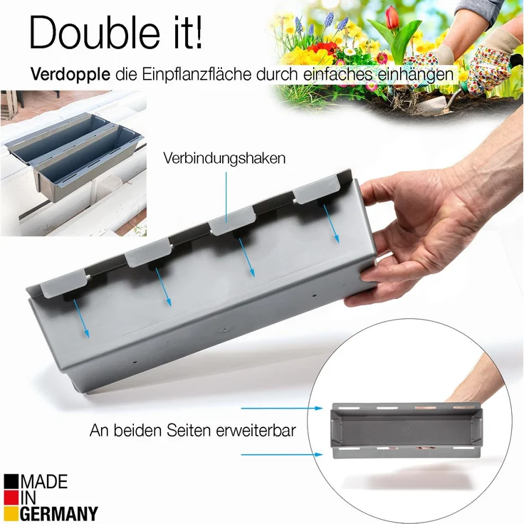BigDean 24er Set Paletten Blumenkästen - Einsatz - mit Hängesystem zum Einhängen - 37cm Beton-grau - Pflanzkasten für Europalette Balkonkasten Blumentopf - aus recyceltem PP-Kunststoff – Bild 3
