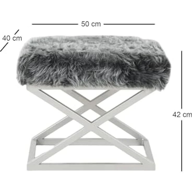 Atelier Del Sofa Stylish Pouffe with Metal Frame, 50 cm Width, 42 cm Height, 40 cm Depth | 100% Polyester Babyface Fabric in Silver & Grey | Perfect for Modern Living Spaces – Bild 2