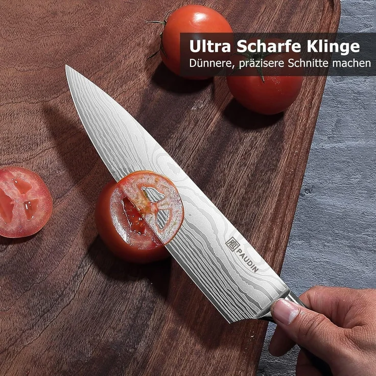 Premium Kochmesser mit Holzgriff 20 cm Küchenmesser Extra Scharfe Messerklinge – Bild 3