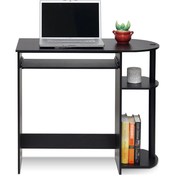 Furinno Simplistic Gaming-Schreibtisch mit Tastaturauszug, Espresso | 80cm Breit Computertisch mit abgerundeten Kanten, für Homeoffice und Schlafzimmer