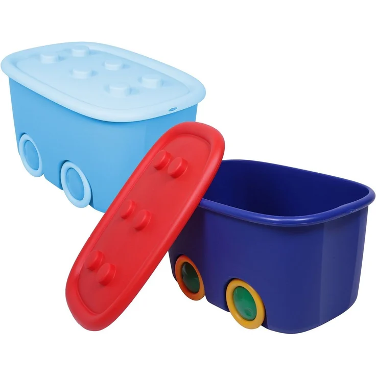 ONDIS24 Aufbewahrungsbox Spielzeugaufbewahrungsbox Spielzeugkiste Kinder (2er Set), 46 liter, Spielzeugbox Funny mit großen Rädern und aufliegendem Deckel – Bild 1