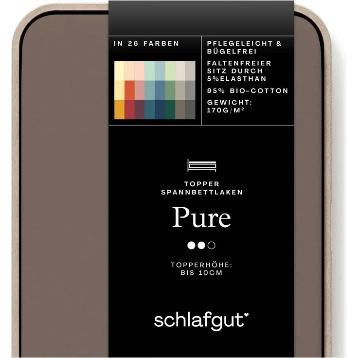 Schlafgut 'PURE TOPPER' Spannbettlaken, für Topper bis 10 cm Höhe, Sand Deep, S 90x190cm - 100x220cm, 100% Bio-Baumwolle