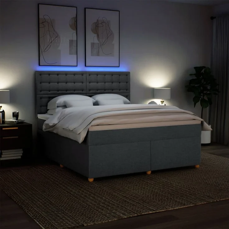 vidaXL Boxspringbett mit Matratze Dunkelgrau 180x200 cm Stoff 3293674 – Bild 5