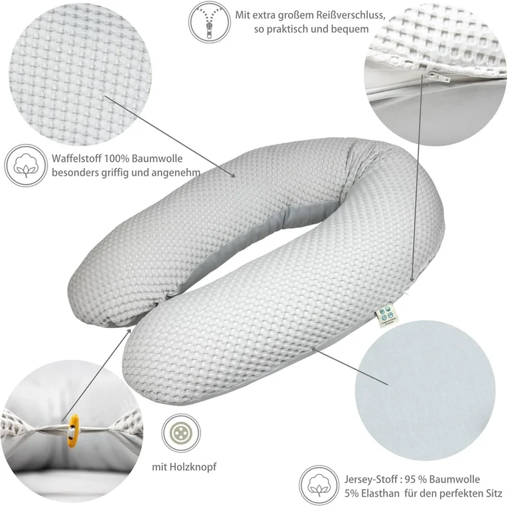sei Design Stillkissenbezug 100% Baumwolle passend für Stillkissen XXL, Bezug für Schwangerschaftskissen, Seitenschläferkissen 190x30 cm, mit Reißverschluss, waschbar und Schadstoffgeprüft – Bild 2