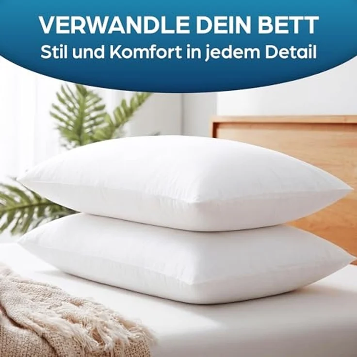 Flowen Kopfkissen 40x70 cm Kissen für Bett 40x70 2er Set Bettkissen Hypoallergene Anti-Milben Weiche Kissenfüllung mit Weicher Gesteppter Kopfkissenbezug 100% Polyester Schlafkissen – Bild 2