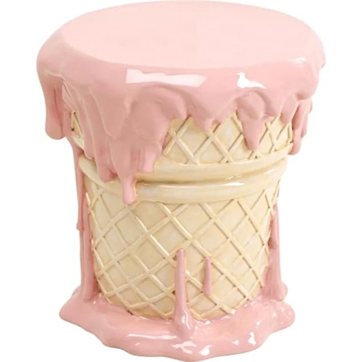 Kare Design Sitzhocker Ice Cream, Pink, Ø37 cm, EIS-Motiv, Waffel, 110kg Belastbarkeit, Hocker, Dekoobjekt, Wohnzimmer – Bild 1