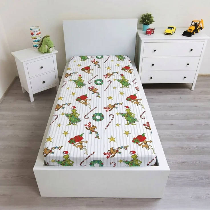 Sarcia. eu Spannbettlaken Grinch Weihnachts-Spannbettlaken Kinder, 100 % Baumwolle, 90x200+25 cm – Bild 4