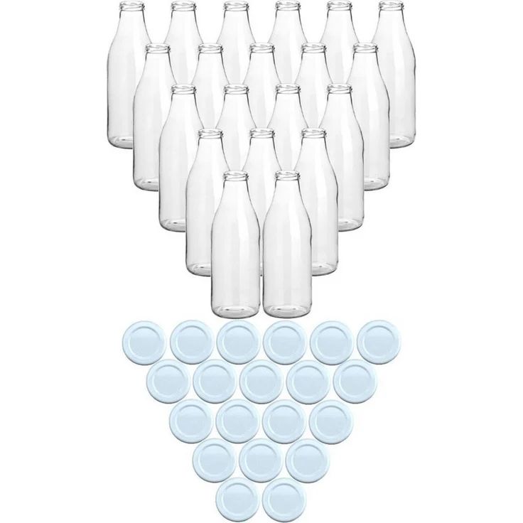 gouveo Trinkflasche Saftflaschen 1000 ml mit Schraub-Deckel - Große Flasche 1,0 l aus Glas, 20er Set, weiß – Bild 2