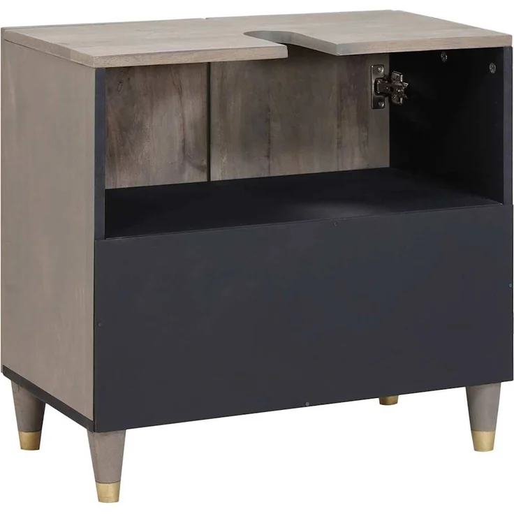 vidaXL Waschbeckenunterschrank Grau 62 x 33 x 58 cm Massivholz Mango 4018791 – Bild 4