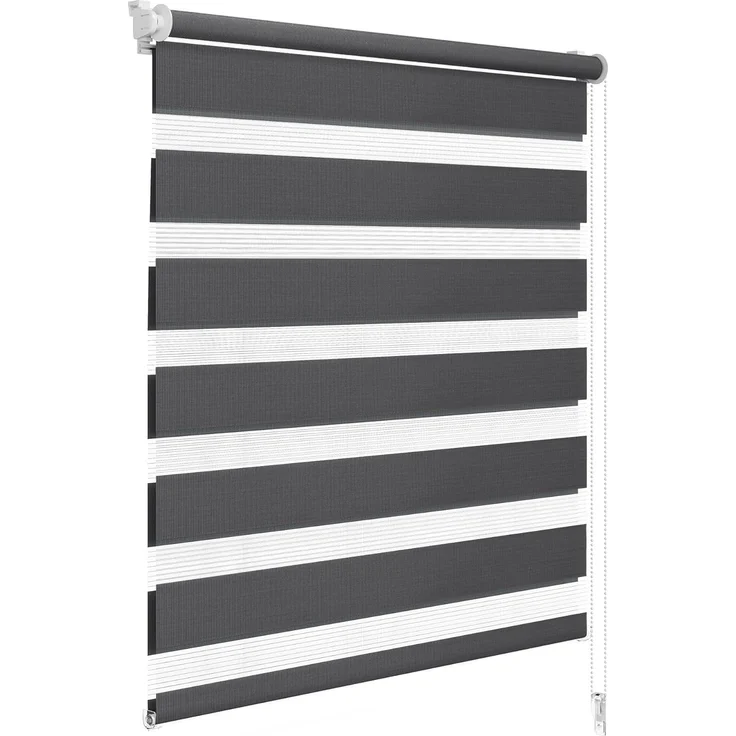 WOLTU Doppelrollo Klemmfix ohne Bohren Anthrazit B90 x H150 cm, Duo Rollo Zebrarollo Fensterrollo Klemmrollo Seitenzugrollo Easyfix lichtdurchlässig & verdunkelnd Rollos für Fenster und Tür – Bild 1