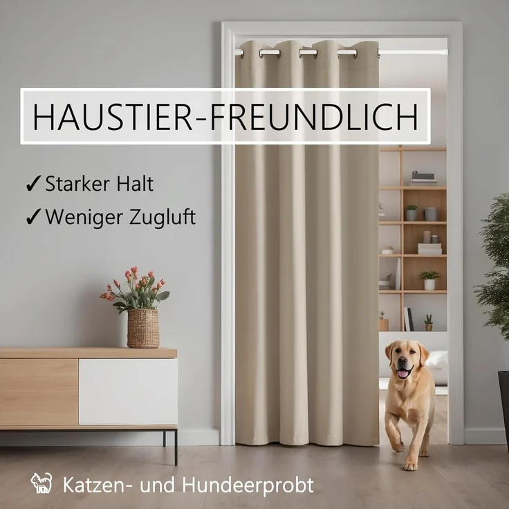 tinycurtains Türvorhang mit Stange weiß 55-90 cm ohne Bohren, Thermo Vorhang Tür, Ösen, abdunkelnd, Polyester, beige Driftwood, Türgardine mit Klemmstange Raumtrenner verdunkelnd – Bild 7