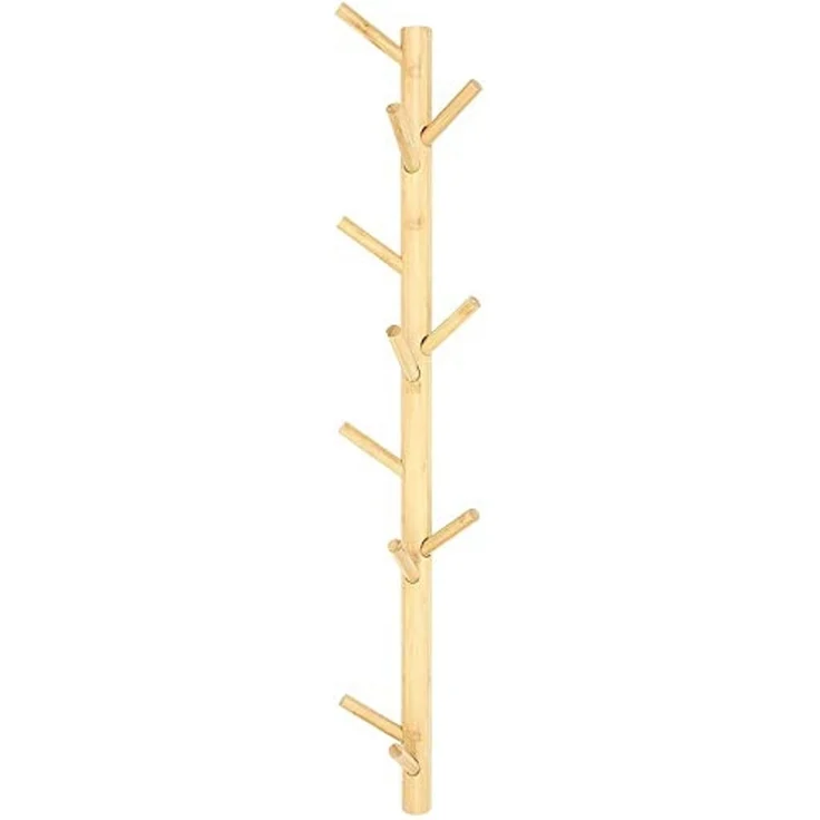 Dekoleidenschaft Wandgarderobe aus Bambus mit 11 Haken, 100 cm hoch, im Scandi-Style, Flurgarderobe, Wandgarderobe, vertikale Hakenleiste / Garderobenleiste, Kleiderhaken – Bild 2
