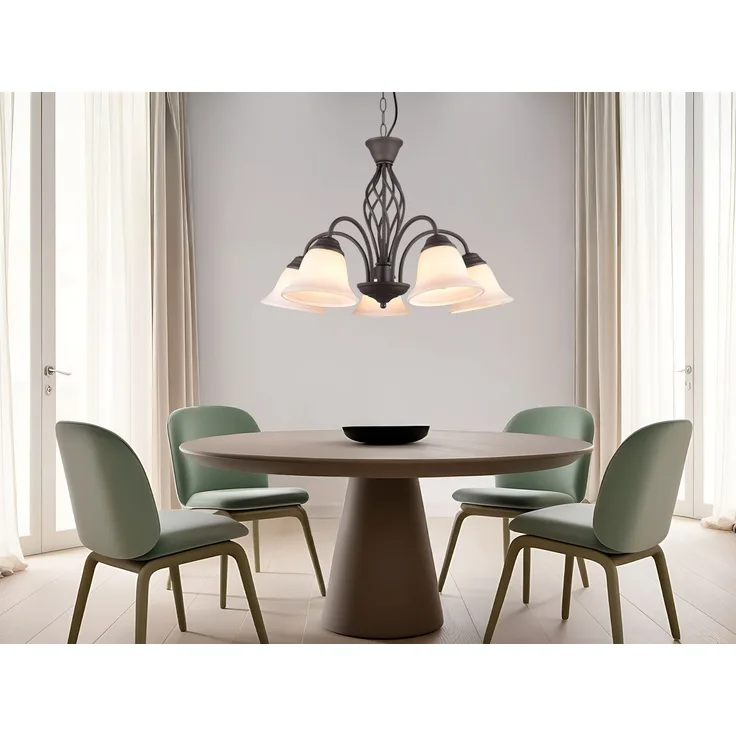 LED Pendelleuchte 5-flammig in Rostoptik mit Glasschirmen, Ø 60cm