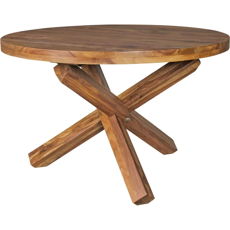 Wohnling Design Esszimmertisch, Sheesham Massivholz, rund Ø 120x75 cm