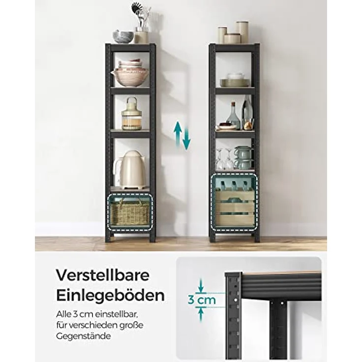 SONGMICS Standregal, 2er Set, Bücherregal, Lagerregal, 5 Ablagen, verstellbar, 37 x 37 x 150 cm, jeweils bis 400 kg belastbar, für Küche, Wohnzimmer, Greige-schwarz GLR037B12 – Bild 7