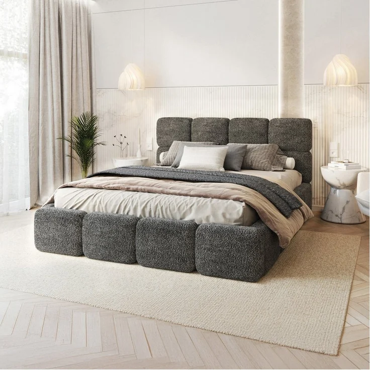 FDM Polsterbett CLOUDY Bettgestell Bett 140x200, 160x200, 180x200 cm Bestseller (verfügbar 140x200 160x200 180x200cm, Bettrahmen, Bett, mit großen gepolsterten Kopfteil, mit Bettkasten zum aufklappen), Hebbarer Metallrahmen, Bettkasten, ohne Matratze – Bild 5