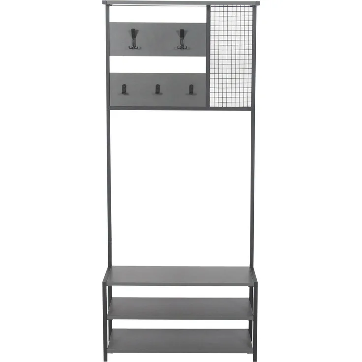 Dmora Eingangsmöbel Varsavia, Moderner Eingang, Wandgarderobe, Multifunktions-Aufbewahrungskonsole, 78x30 h182 cm, Anthrazit und Schwarz