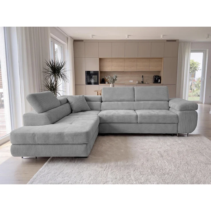 AX LIVING Konak Cord-Schlafsofa L Hellgrau 276 cm breit – Bettkasten & Kopfstützen – Bild 4