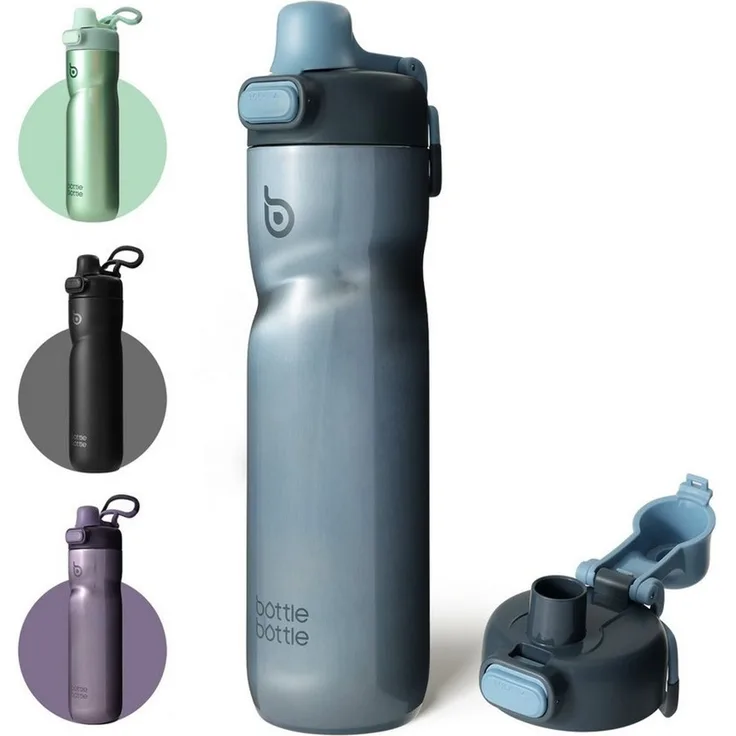BOTTLE BOTTLE Trinkflasche Isolierte Wasserflasche, 680 ml, mit Griff und Klappdeckel, Fahrrad-Wasserflasche, Druckknopf-Deckel, auslaufsicher, tragbar
