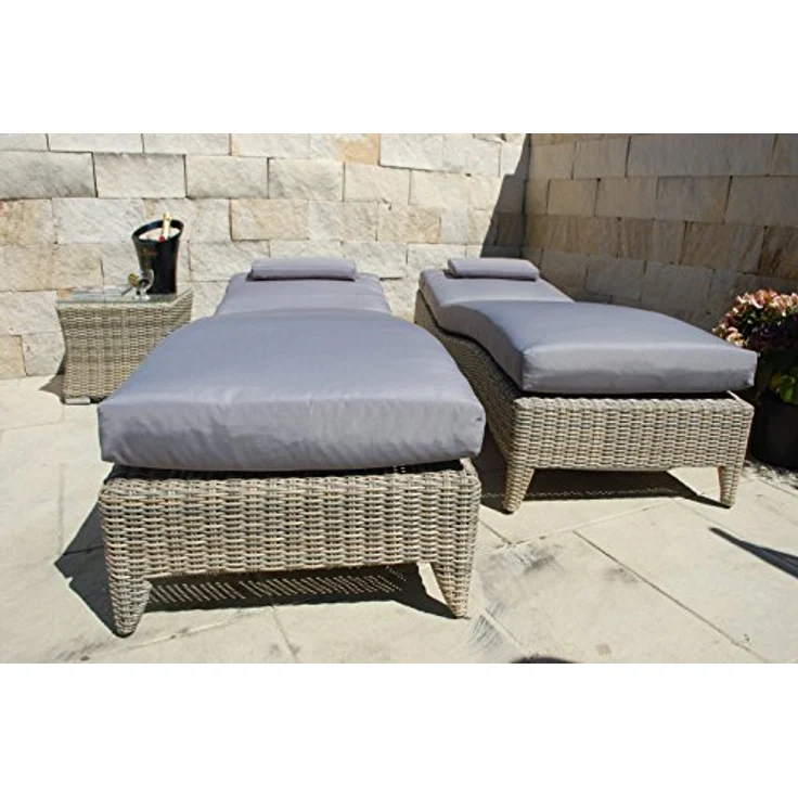 Ragnarök Möbel-Design Gartenliege Sonnenliegen Set, 3-teilig, Kopfteil in 5 Stufen verstellbar, Auflagen ca. 16 cm dick – Bild 8