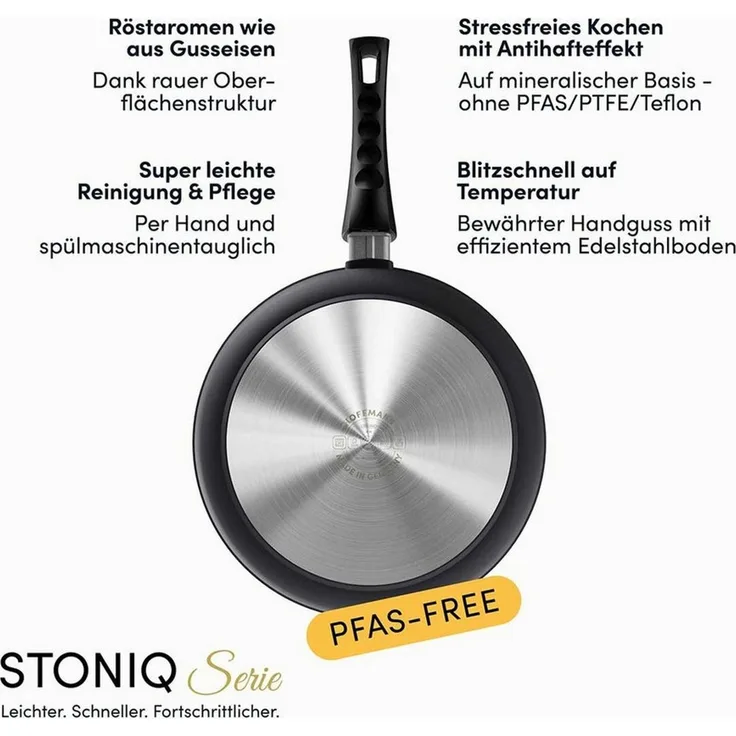 Hoffmann Germany Bratpfanne STONIQ PFAS-frei Ø 28 cm hoher Rand – Made in Germany, Aluguss (1-tlg, 1x Pfanne Ø 28 cm mit hohem Rand), abnehmbarer Griff, backofenfest bis 300°C, Induktion Schmorpfanne