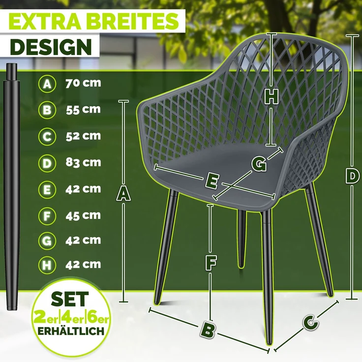 tillvex® Gartenstuhl 2er Set Wetterfest mit Armlehne | Outdoor Stühle bis 120kg belastbar | Gartenstühle UV-beständig | Terrassenstuhl Gartenmöbel Terrasse Balkon Outdoor Garten – Bild 2