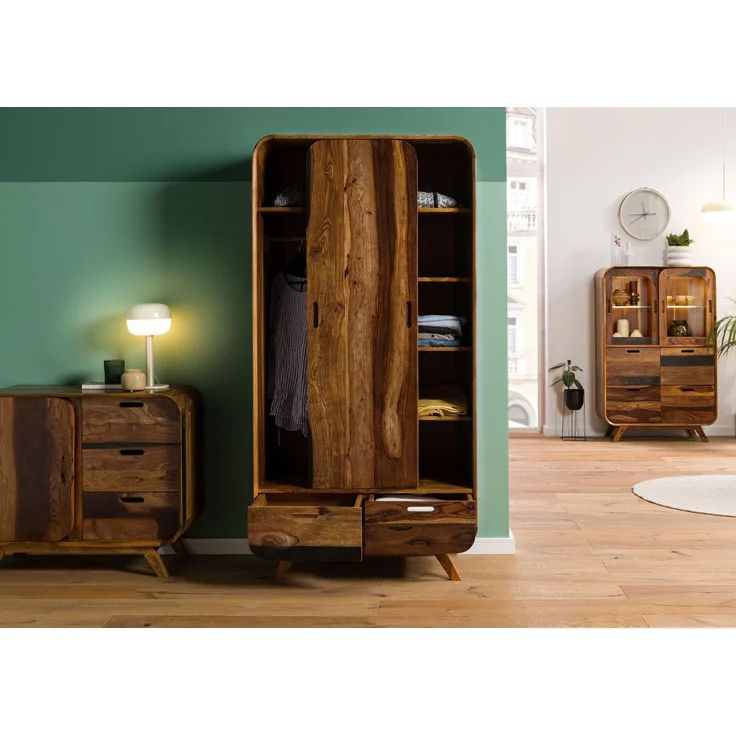 Kleiderschrank Sheesham 90x45x180 dunkelbraun lackiert MAILAND #210 – Bild 3