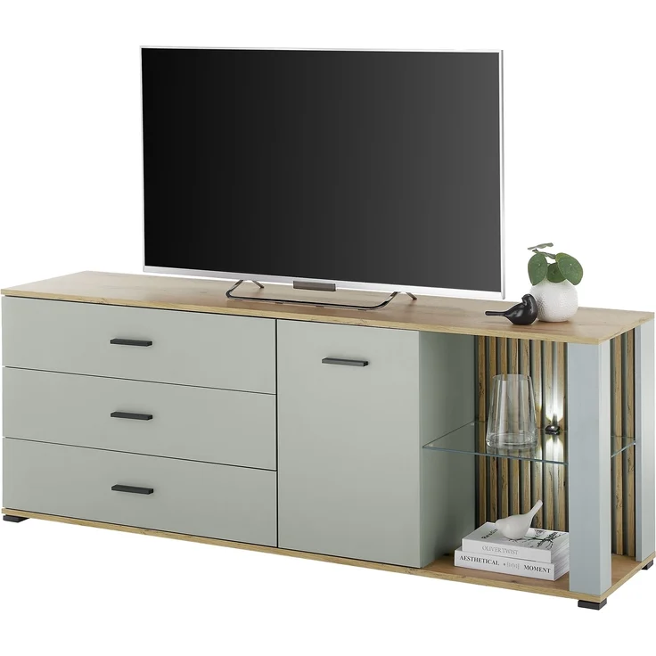 Lowboard >Narva< inkl. Beleuchtung, Evoke Eiche Dekor, salbei - 179x67x44cm (BxHxT) – Bild 2