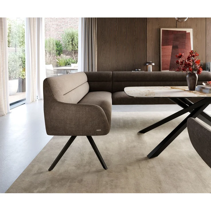 Esszimmerbank Taya-Flex 285x190 cm Strukturstoff Soft Taupe Kreuzgestell kantig Schwarz Taschenfederkern Rechts – Bild 5