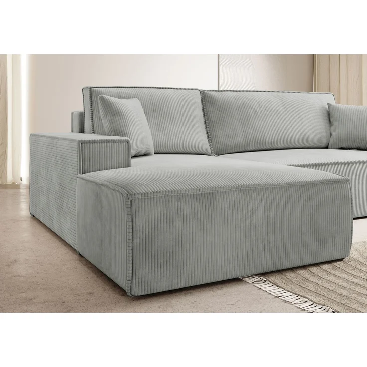 Selsey 'Farese New' Ecksofa mit Cordbezug, Schlaffunktion und Stauraum, Hellgrau, links – Bild 3
