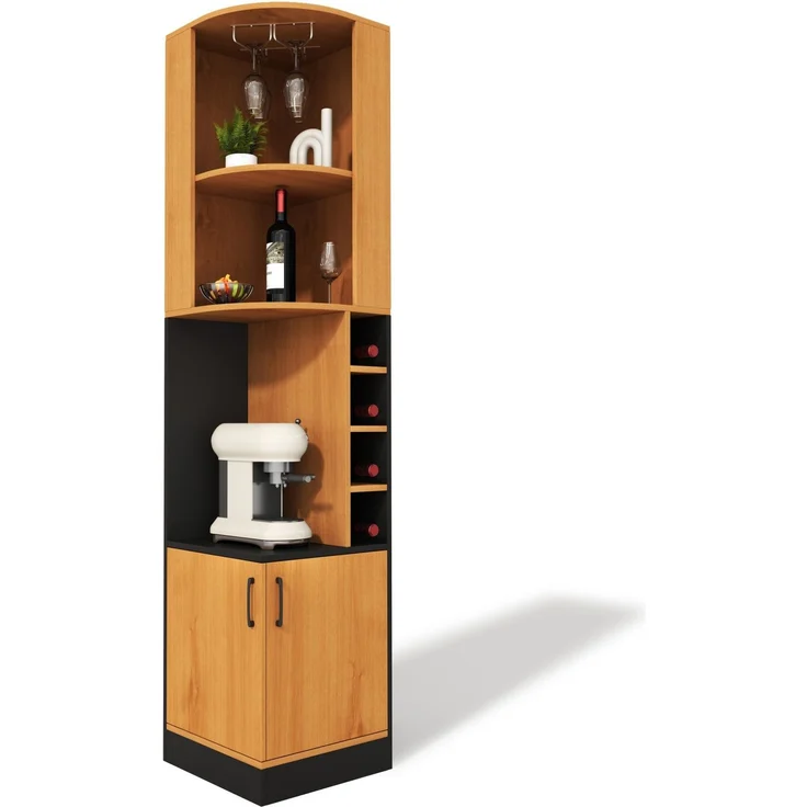 Eckschrank 40x40x182 cm in Natur mit Weinglasregal und viel Stauraum – Bild 6