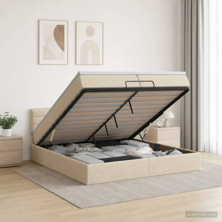 vidaXL Ottoman-Bett mit Matratze und LED Creme 200 x 200 cm Stoff 3456855 – Bild 4