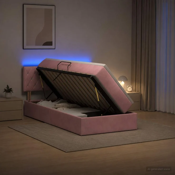 vidaXL LED-Speicherbett mit Matratze Rosa 90 x 200 cm Samt 3459167 – Bild 4