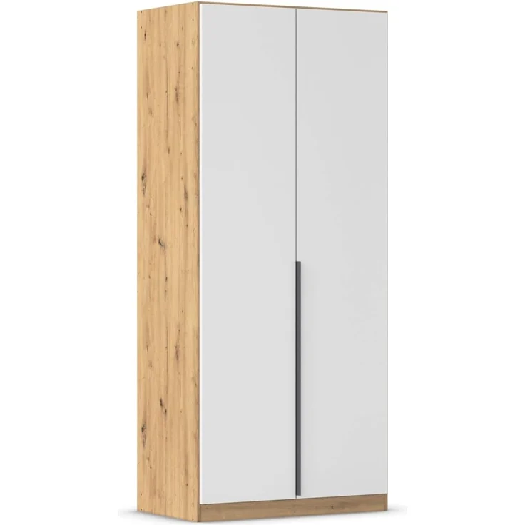 Rauch Möbel Alabama, Kleiderschrank, Garderobe, 2-türig, Zubehör Premium, 1 Kleiderstange, 2 Einlegeböden, Schubladeneinsatz, Farbe Weiß/Eiche Artisan, Holz, Griff Grau metallic, 91 x 210 x 54 cm – Bild 1