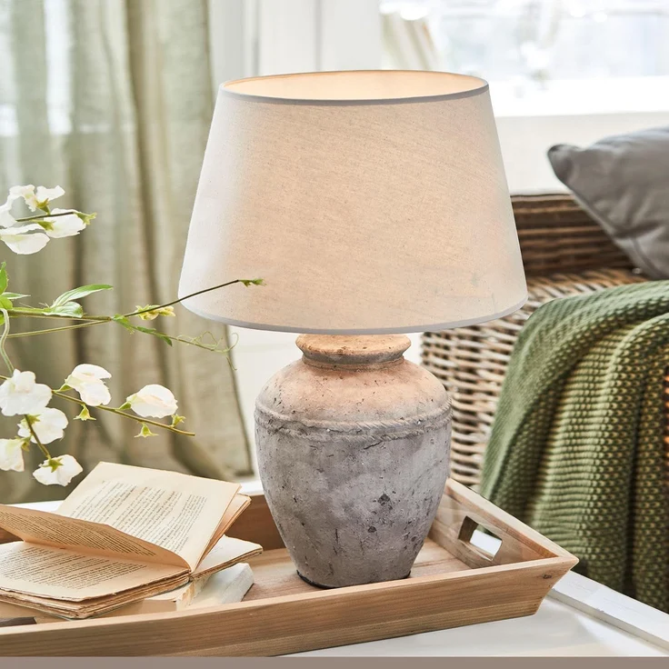 Mirabeau Tischleuchte Tischlampe Mosnay beige/antikgrau – Bild 2